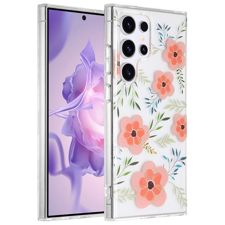 For Samsung Galaxy S23 Ultra Case TPU+PC IMD Floral Phone Protective Cover
