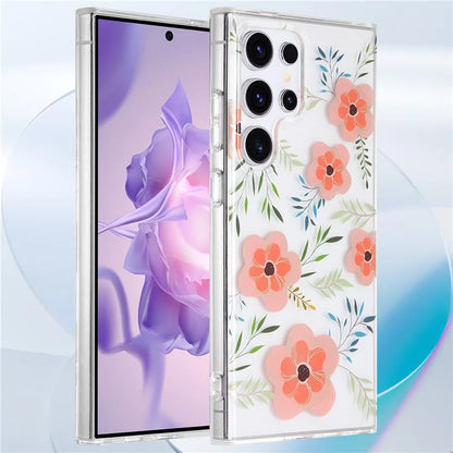 For Samsung Galaxy S23 Ultra Case TPU+PC IMD Floral Phone Protective Cover