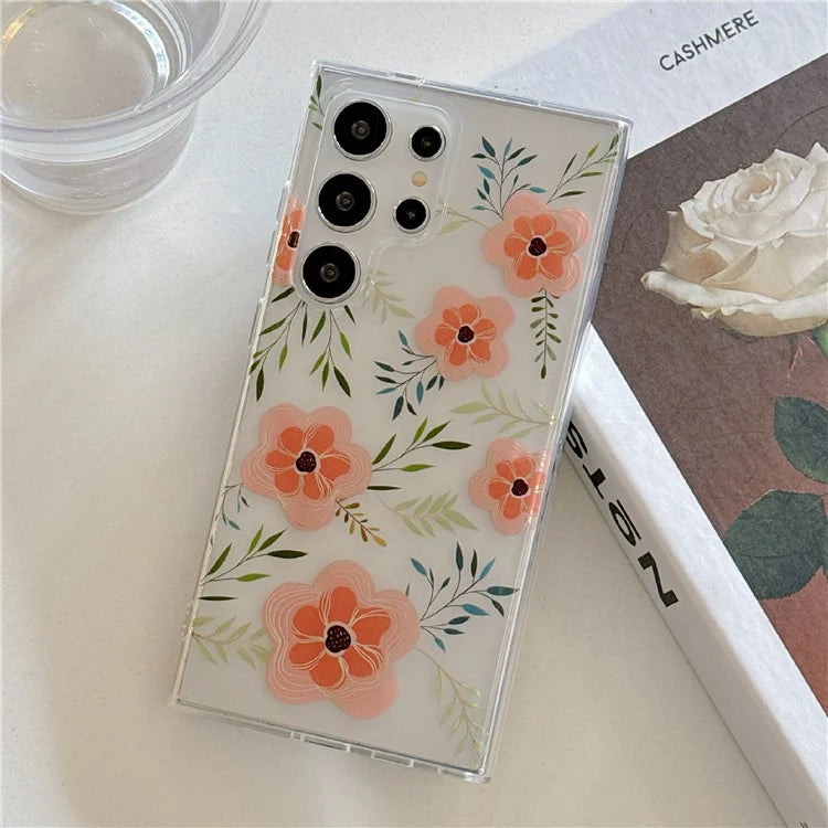 For Samsung Galaxy S23 Ultra Case TPU+PC IMD Floral Phone Protective Cover