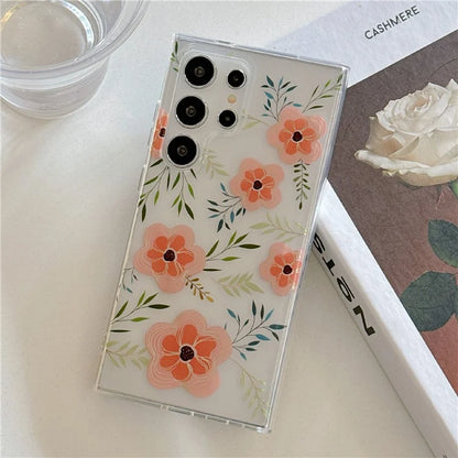 For Samsung Galaxy S23 Ultra Case TPU+PC IMD Floral Phone Protective Cover
