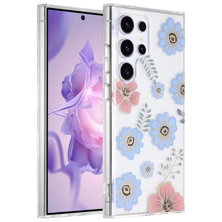 For Samsung Galaxy S23 Ultra Case TPU+PC IMD Floral Phone Protective Cover