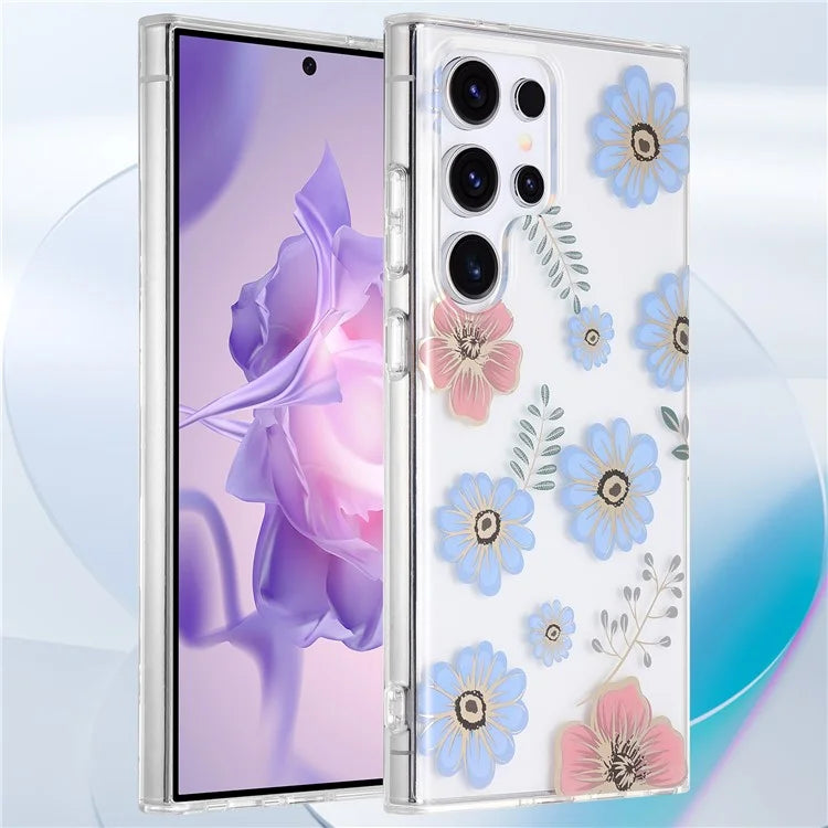 For Samsung Galaxy S23 Ultra Case TPU+PC IMD Floral Phone Protective Cover