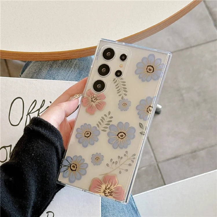 For Samsung Galaxy S23 Ultra Case TPU+PC IMD Floral Phone Protective Cover