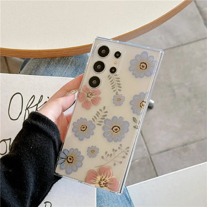 For Samsung Galaxy S23 Ultra Case TPU+PC IMD Floral Phone Protective Cover