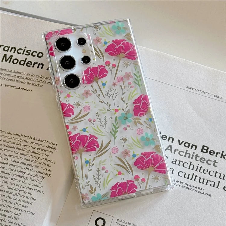 For Samsung Galaxy S23 Ultra Case TPU+PC IMD Floral Phone Protective Cover