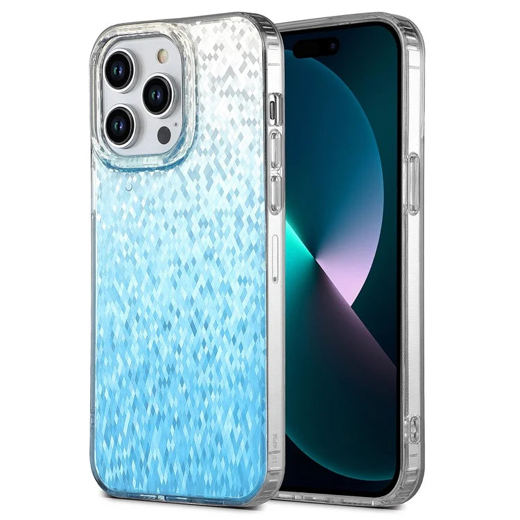 For iPhone 15 Pro Max Case IMD Rhombic Design TPU+PC Phone Cover
