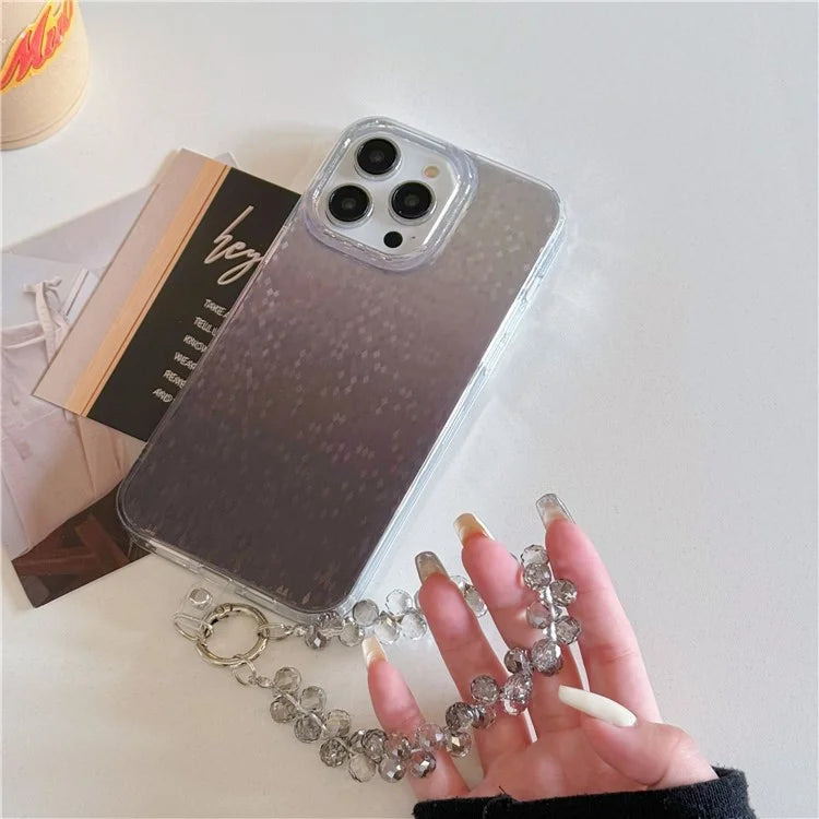 For iPhone 14 Pro Case Rhombic IMD PC+TPU Phone Cover with Beaded Strap