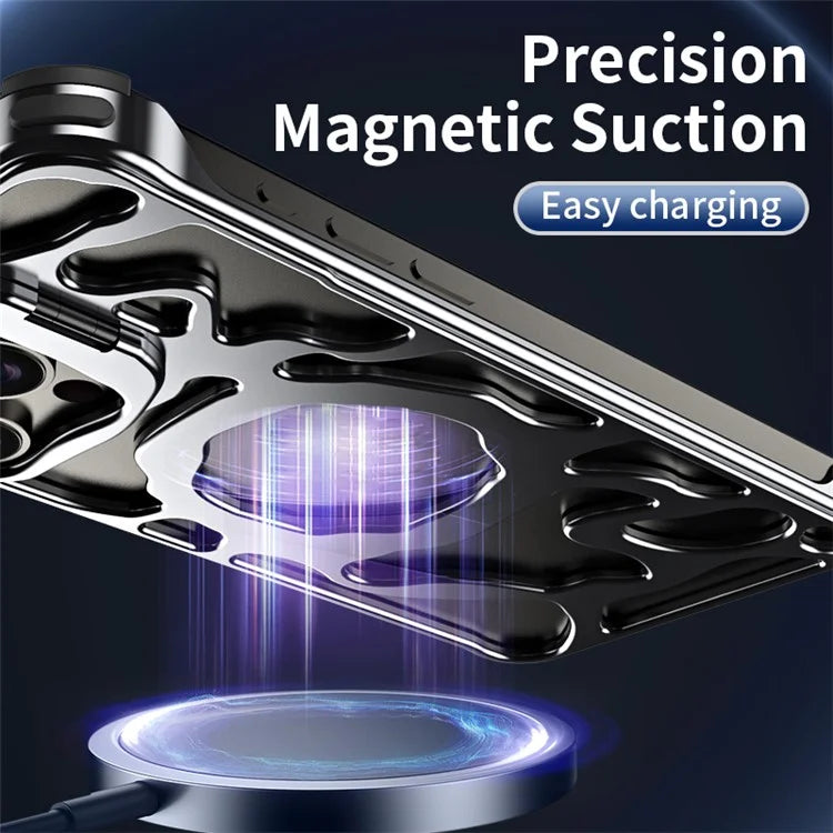 Auspicious Cloud Series For iPhone 15 Pro Max Magnetic Case Aluminum Alloy Hollow Kickstand Phone Cover