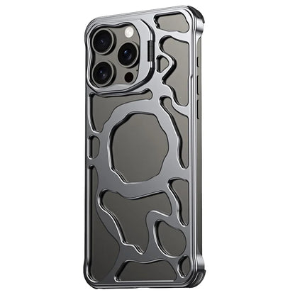 Auspicious Cloud Series For iPhone 15 Magnetic Case Aluminum Alloy Kickstand Phone Cover Hollow-Out