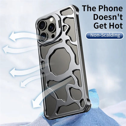 Auspicious Cloud Series For iPhone 15 Magnetic Case Aluminum Alloy Kickstand Phone Cover Hollow-Out