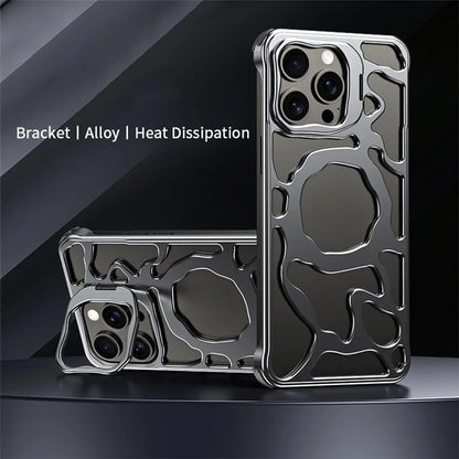 Auspicious Cloud Series For iPhone 14 Pro Max Hollow Case Aluminum Alloy Kickstand Magnetic Phone Cover
