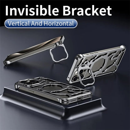 Auspicious Cloud Series For iPhone 14 Pro Magnetic Case Aluminum Alloy Hollow Phone Cover Lens Kickstand