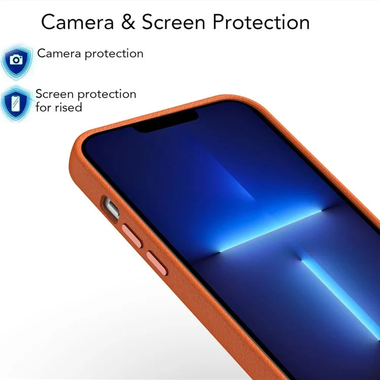 For iPhone 13 Pro Case Slim PU Leather Back Cover with Metal Lens Frame