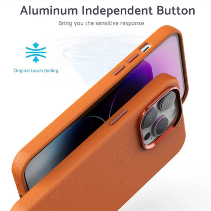 For iPhone 13 Pro Case Slim PU Leather Back Cover with Metal Lens Frame