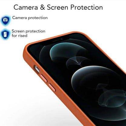 For iPhone 12 Pro Max Case Metal Lens Frame / Button PU Leather+PC Hard Phone Cover