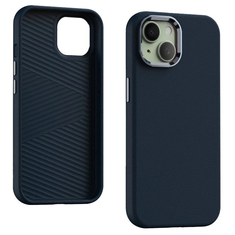 For iPhone 15 Case PU Leather Coated PC Shockproof Phone Cover