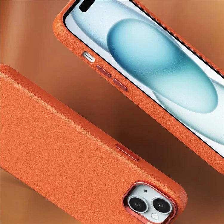 For iPhone 15 Case PU Leather Coated PC Shockproof Phone Cover
