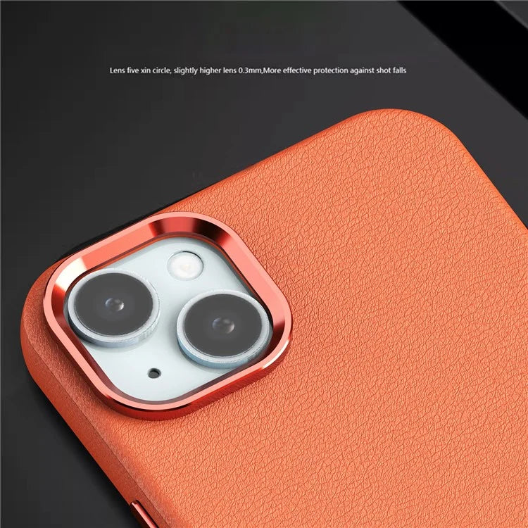 For iPhone 15 Case PU Leather Coated PC Shockproof Phone Cover