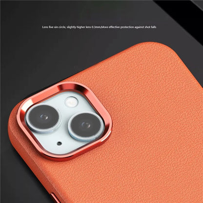 For iPhone 15 Case PU Leather Coated PC Shockproof Phone Cover