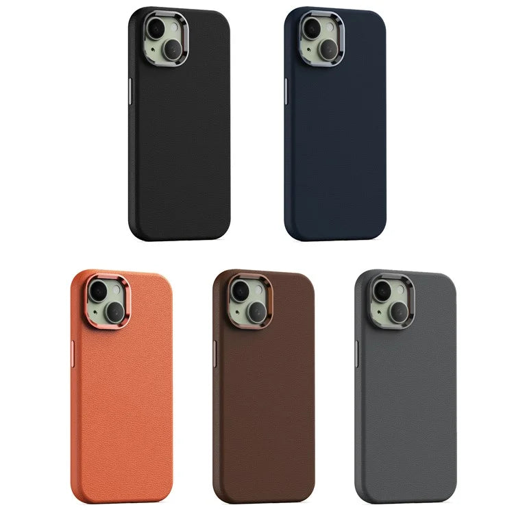 For iPhone 15 Case PU Leather Coated PC Shockproof Phone Cover