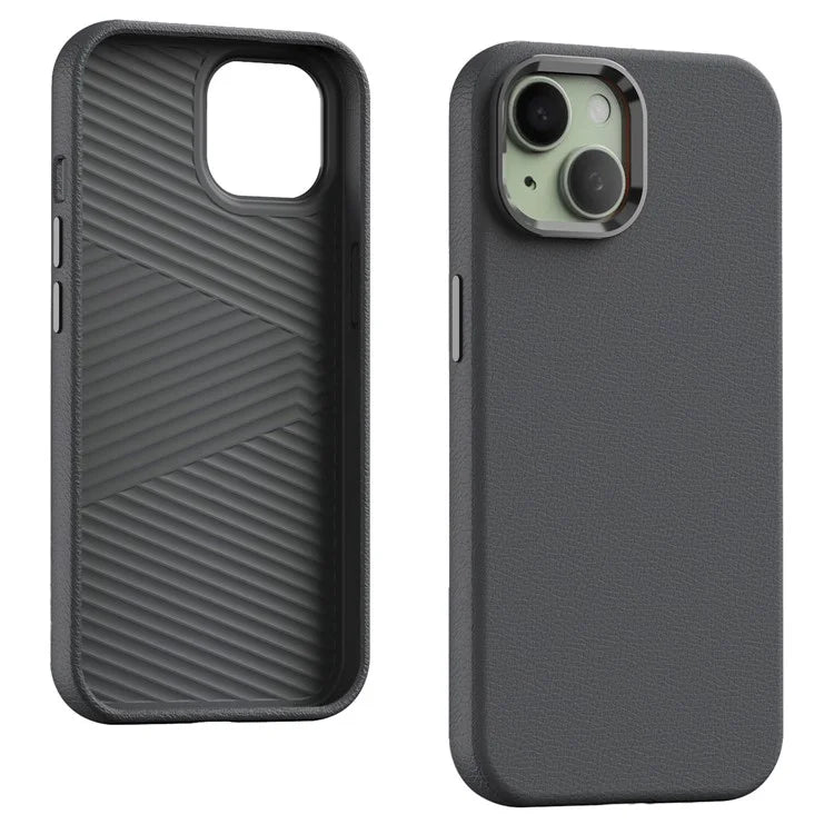 For iPhone 15 Case PU Leather Coated PC Shockproof Phone Cover
