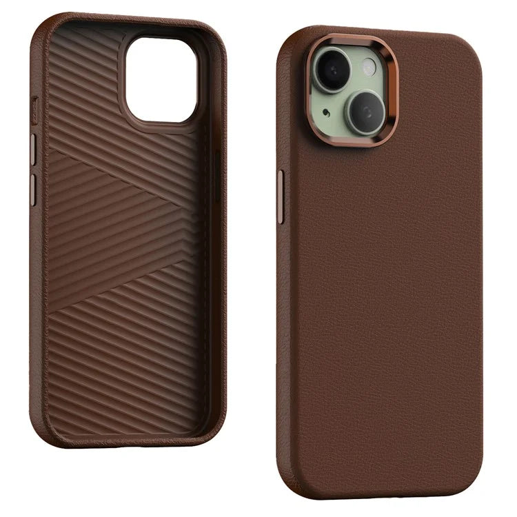 For iPhone 15 Case PU Leather Coated PC Shockproof Phone Cover