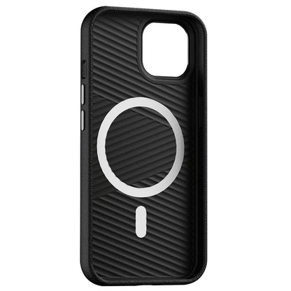 For iPhone 15 Case Metal Lens Frame PC+PU Leather Phone Cover Compatible with MagSafe