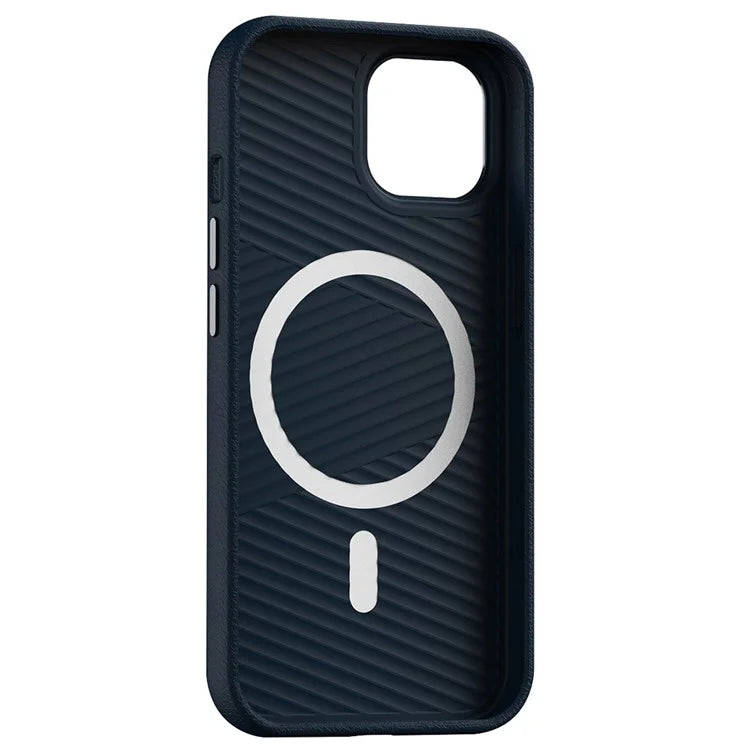 For iPhone 15 Case Metal Lens Frame PC+PU Leather Phone Cover Compatible with MagSafe