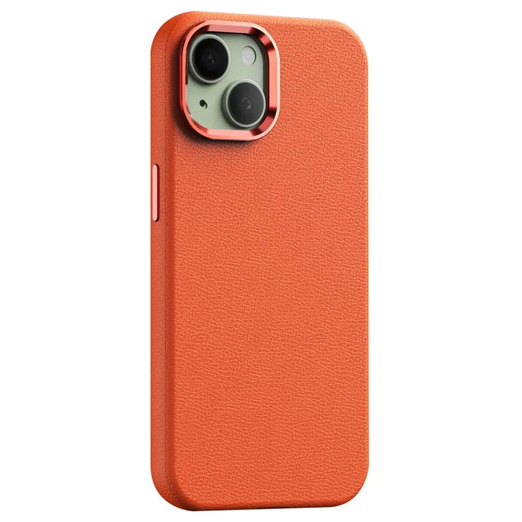 For iPhone 14 Case Compatible with Magsafe PU Leather Back Cover with Metal Lens Frame