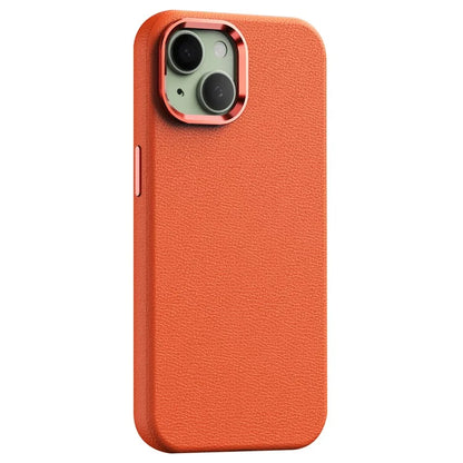 For iPhone 14 Case Compatible with Magsafe PU Leather Back Cover with Metal Lens Frame
