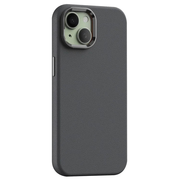 For iPhone 14 Case Compatible with Magsafe PU Leather Back Cover with Metal Lens Frame