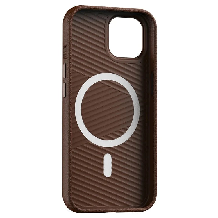 For iPhone 14 Case Compatible with Magsafe PU Leather Back Cover with Metal Lens Frame