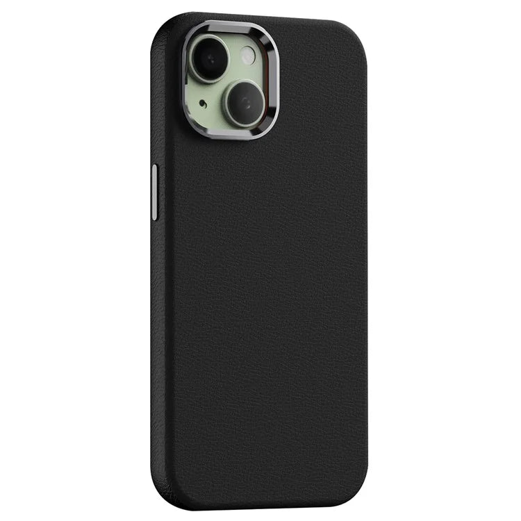 For iPhone 14 Case Compatible with Magsafe PU Leather Back Cover with Metal Lens Frame