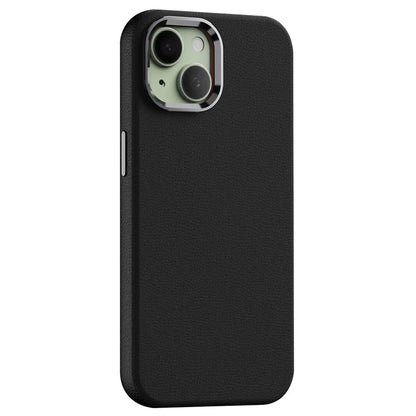 For iPhone 14 Case Compatible with Magsafe PU Leather Back Cover with Metal Lens Frame