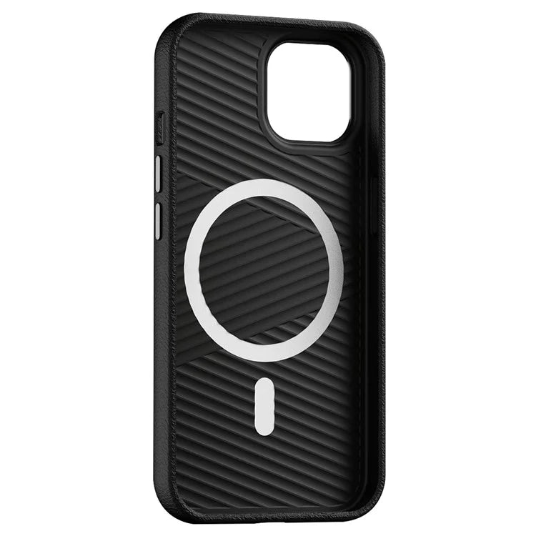For iPhone 14 Case Compatible with Magsafe PU Leather Back Cover with Metal Lens Frame