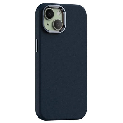 For iPhone 14 Case Compatible with Magsafe PU Leather Back Cover with Metal Lens Frame