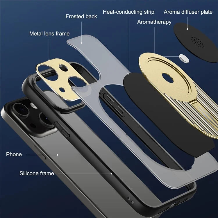 For iPhone 13 Graphene Heat Dissipation Case Silicone+PC Kickstand Phone Cover