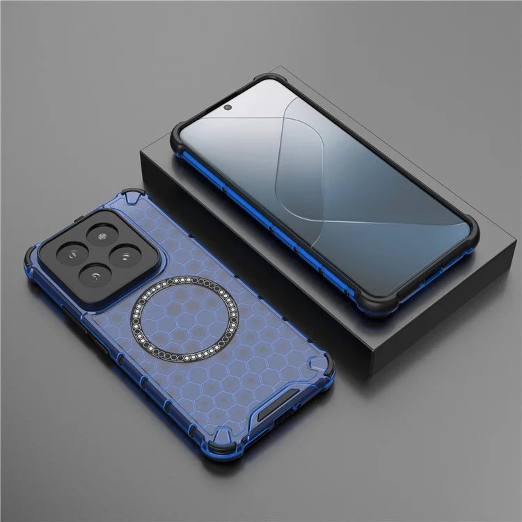 For Xiaomi 14 Pro Magnetic Case Honeycomb TPU+PC Phone Cover with Reinforced Corners