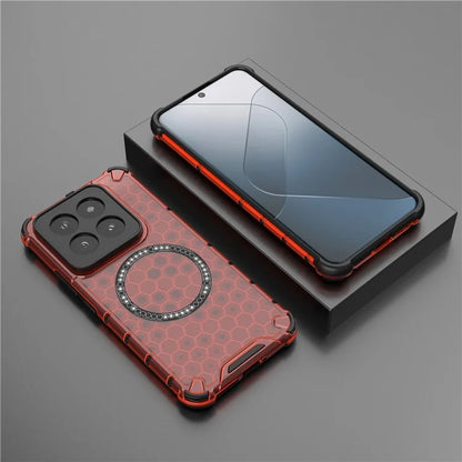 For Xiaomi 14 Pro Magnetic Case Honeycomb TPU+PC Phone Cover with Reinforced Corners