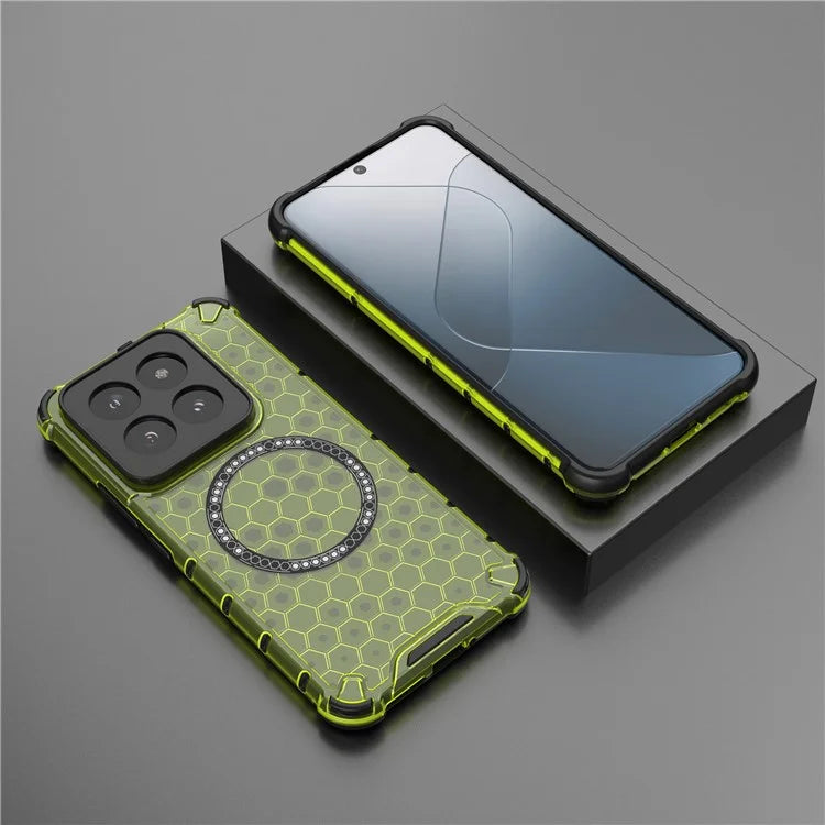 For Xiaomi 14 Pro Magnetic Case Honeycomb TPU+PC Phone Cover with Reinforced Corners