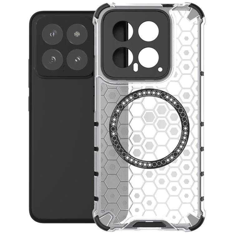 For Xiaomi 14 Case Compatible with MagSafe Translucent Honeycomb TPU+PC Phone Cover