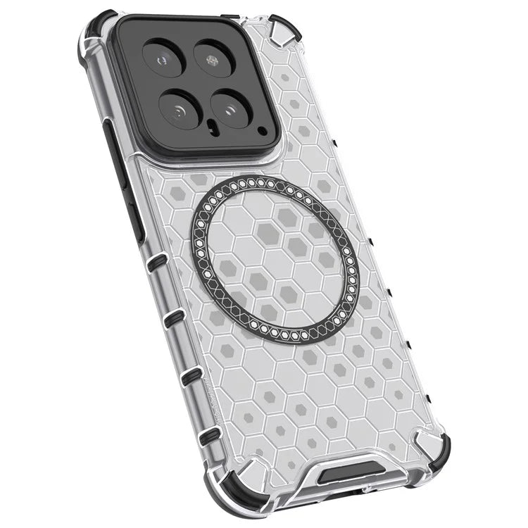 For Xiaomi 14 Case Compatible with MagSafe Translucent Honeycomb TPU+PC Phone Cover