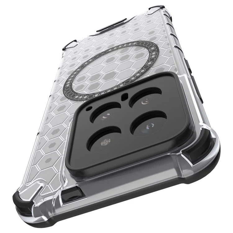 For Xiaomi 14 Case Compatible with MagSafe Translucent Honeycomb TPU+PC Phone Cover