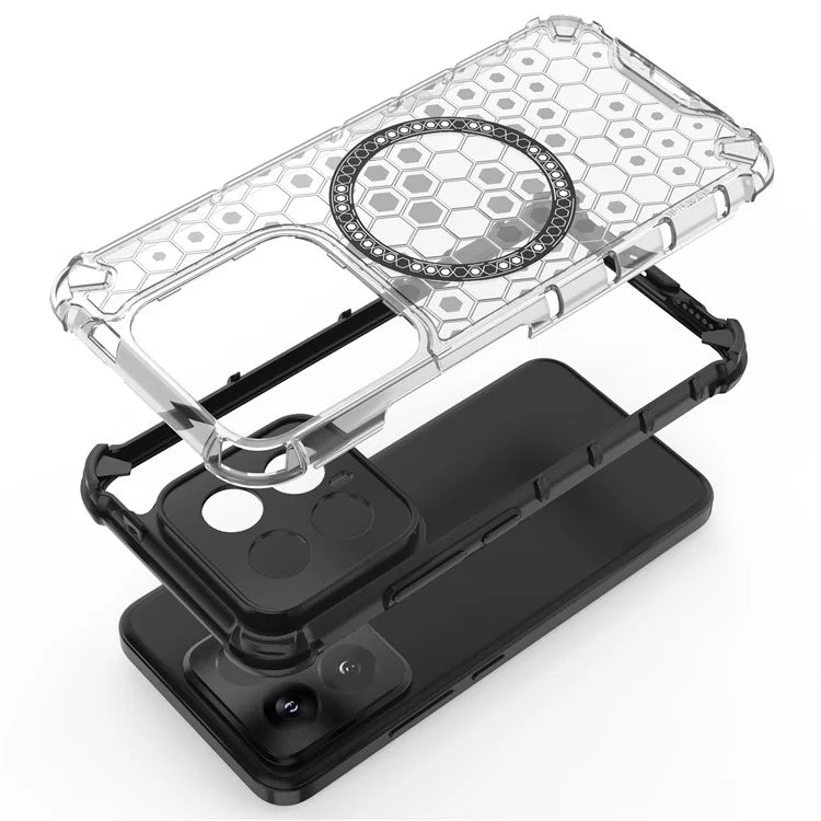 For Xiaomi 14 Case Compatible with MagSafe Translucent Honeycomb TPU+PC Phone Cover