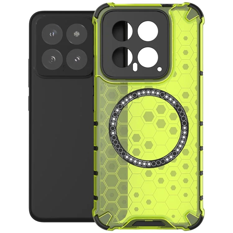 For Xiaomi 14 Case Compatible with MagSafe Translucent Honeycomb TPU+PC Phone Cover