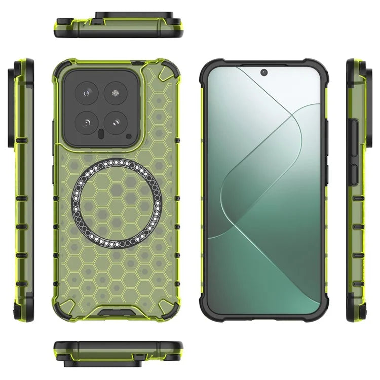 For Xiaomi 14 Case Compatible with MagSafe Translucent Honeycomb TPU+PC Phone Cover