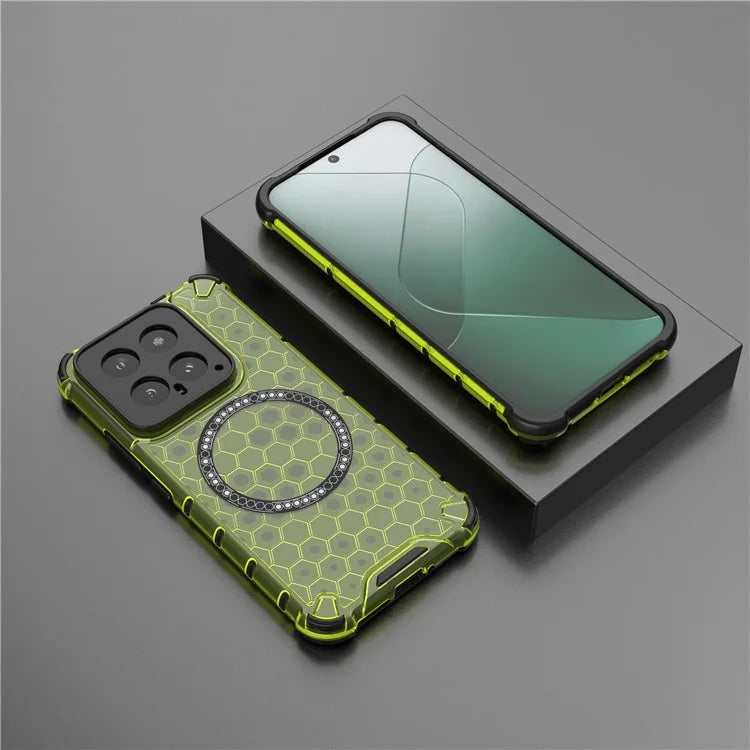 For Xiaomi 14 Case Compatible with MagSafe Translucent Honeycomb TPU+PC Phone Cover