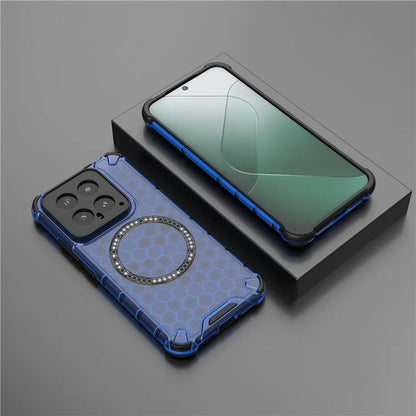 For Xiaomi 14 Case Compatible with MagSafe Translucent Honeycomb TPU+PC Phone Cover
