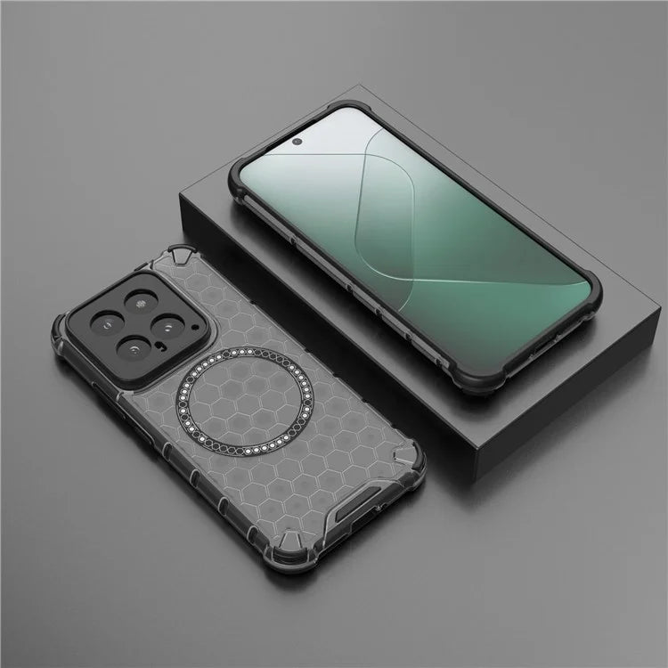 For Xiaomi 14 Case Compatible with MagSafe Translucent Honeycomb TPU+PC Phone Cover