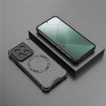 For Xiaomi 14 Case Compatible with MagSafe Translucent Honeycomb TPU+PC Phone Cover